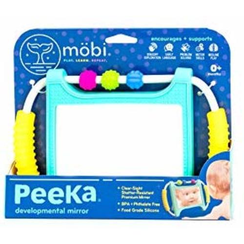 MOBI Peeka Baby Developmental Mirror - Safe Newborn Toys, Brain Development 0 Months+, Flat, Upright, Portable Small Mirror, Best for Tummy Time Play