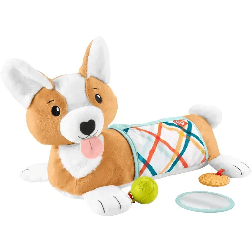 Fisher-Price Baby Tummy Time Toys, 3-in-1 Plush Puppy Wedge with BPA-Free Teether Rattle and Mirror Toys