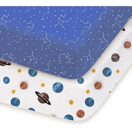 Pack and Play Sheets Fitted 2 Pack, 38x26 Graco Pack n Play Sheets for Playard & Travel Crib Mattress, Ultra Soft Jersey Knit, Breathable Stretchy Deep Pocket, Compatible with Mini Cribs