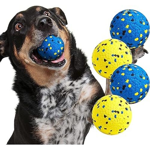 Dog Balls Tennis Ball Toys Dog Toys for Aggressive Chewers Durable Teething Chew Toys Water Toy Fetch Ball for Large Medium Small Dog and Puppies (4 Balls)