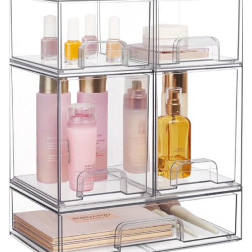 Vtopmart Stackable Storage Drawers Set of 5, Clear Plastic Organizer Bins for Beauty Supplies,Ideal for Vanity, Bathroom,Cabinet,Pantry Organization
