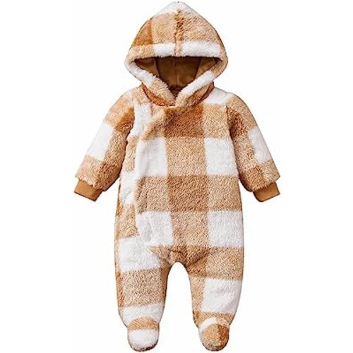 MIEKISA Baby Boys and Girls Autumn Winter Hooded Furry Plaid Romper Baby Footies