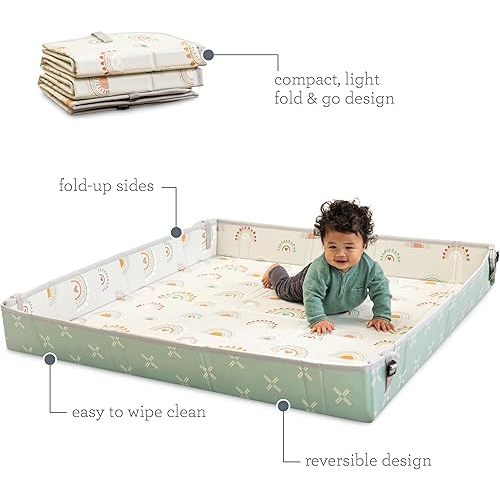 Infantino Foldable Soft Foam Mat, Extra Large Double-Sided Cushioned Portable Play Mat with Fold-Up Sides, Non Slip Crawling & Playing for Infants and Toddlers, Rainbows