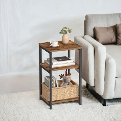Tall Nightstand, Small End Table, Side Table for Bedroom, Living Room, Office, Bathroom, Classic Black and Rustic Brown