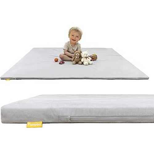 48" ×48" Padded Baby Play Mat for Floor, 1.2" Thick Memory Foam Mat with Machine-Washable Cover, Tummy Time Crawling Playmat with Non-Slip Bottom, Fits 50" x50" Playpens