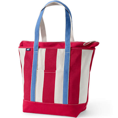 Large Striped Print 5 Pocket Open Top Canvas Tote Bag | Lands' End