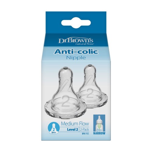 Dr. Brown's Natural Flow® Narrow Baby Bottle Silicone Nipple, 2-Pack