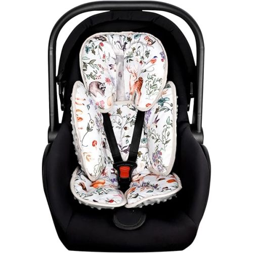 2-in-1 Infant Car Seat Insert for Newborn, Car Seat Head Support Baby Girls Boys, Extra Soft Preemie Carseat Head Support Cushion Pillow for Baby Car Seats, Strollers, Bouncers, Gray Animals