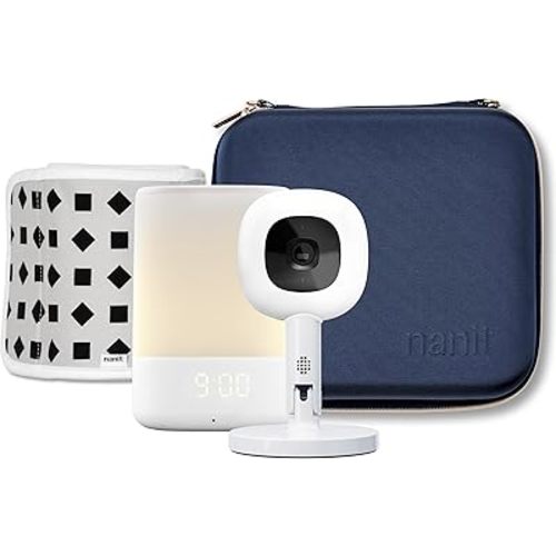 Nanit Travel Light Bundle Pro Camera with Portable Flex Stand, Sound + Light Audio Monitor & Baby Night Light, and Travel Case - Blue Oxford Edition