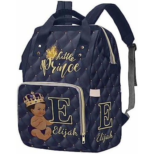 M YESCUSTOM Personalized Diaper Bag for Boys Baby, Large Capacity Custom Blue Crown Diaper Bag with Name, Waterproof Boys Baby Bag Backpack with Adjustable Shoulder Straps Nappy Bag