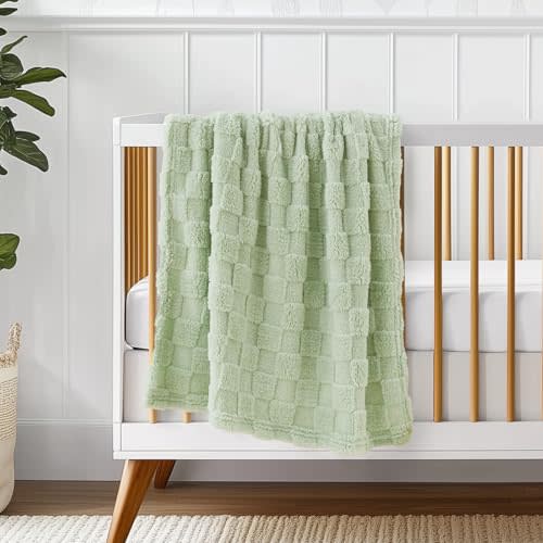 Checkered Baby Blankets Double-Sided Fleece Plush Toddler Blankets for Boys Girls, Lightweight Soft Cozy and Warm Newborn Receiving Blankets for Crib, Couch, Sofa 30 x 40 Inches Sage Tea Green