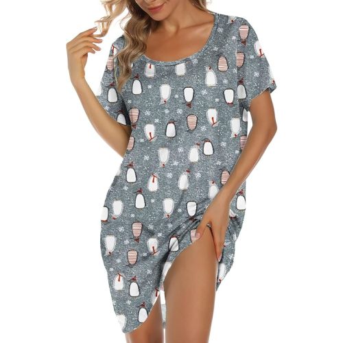 ENJOYNIGHT Womens Nightgowns Cotton Sleepwear Plus Size Sleep Shirt Short Sleeve Nightshirt Print Sleepshirt