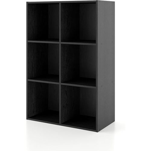 HOMES: INSIDE + OUT Apexa 6 Cube Storage Organizer Shelves, Stackable Wood Bookcase Fits Cubby Bins for Organization, Dorm Teen Room Decor & Home Office, Black
