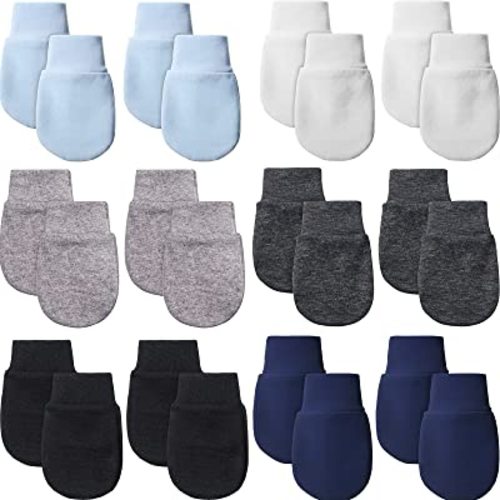 12 Pairs Newborn Baby Mittens Infant Toddler Gloves No Scratch Mittens Gloves for 0-6 Months Baby Boys Girls (Light Blue, White, Gray, Navy Blue, Black, Black-Gray, Cute)