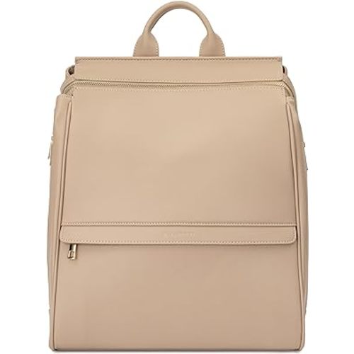 Leather Diaper Bag Backpack with Changing Pad, Stroller Straps, Bottle Holder (Beige Sophia)