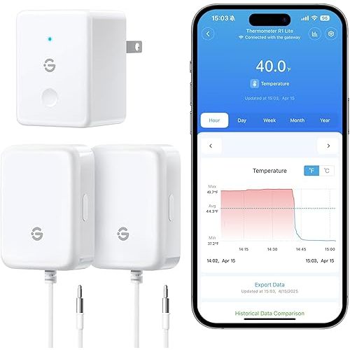 GoveeLife WiFi Refrigerator Thermometer with Alarm, Wireless Digital Freezer Temperature Gauge with App, 2 Years Free Data Export, for Home Kitchen Fridge Hot Tub 2 Pack(Only Support 2.4G Wi-Fi)