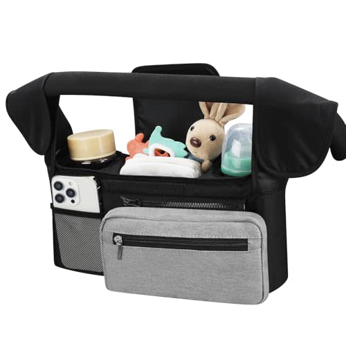 Accmor Universal Stroller Organizer with Insulated Cup Holder Detachable Phone Bag and Shoulder Strap,Stroller Bag Caddy Organizer Accessories Fits for Uppababy, Baby Jogger, Britax Strollers