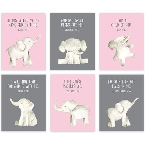 Andaz Press Christian Bible Verses Quotes Nursery Kids Bedroom Unframed Hanging Wall Art Poster Decor, 8.5x11-inch, Elephants, Pink, I Am a Child of God, 6-Pack, No Frames - Elephants Pink