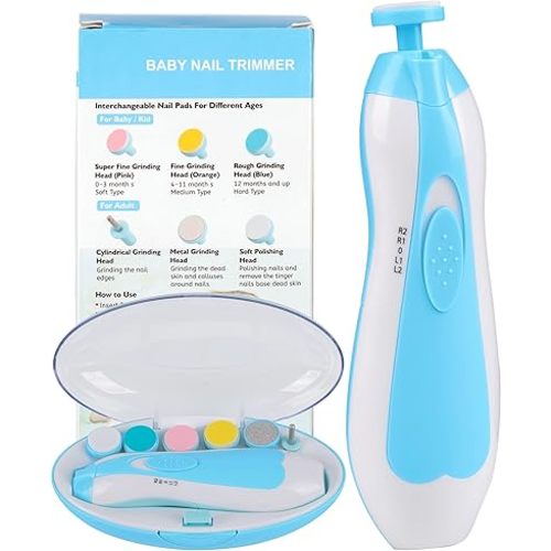 Electric Baby Nail Trimmer, Safe Gentle Nail File Grinder Kit with LED Light, Whisper Quiet, 6-in-1 Nail Care Set for Newborns Toddlers Kids & Adults, Adjustable Speed & Rotation, Portable Trave, Blue