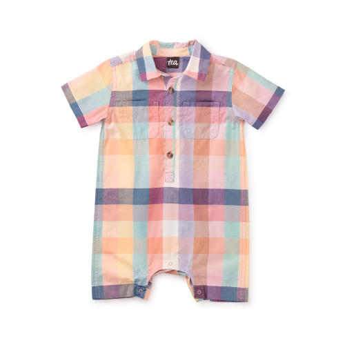 Plaid Buttoned Baby Romper