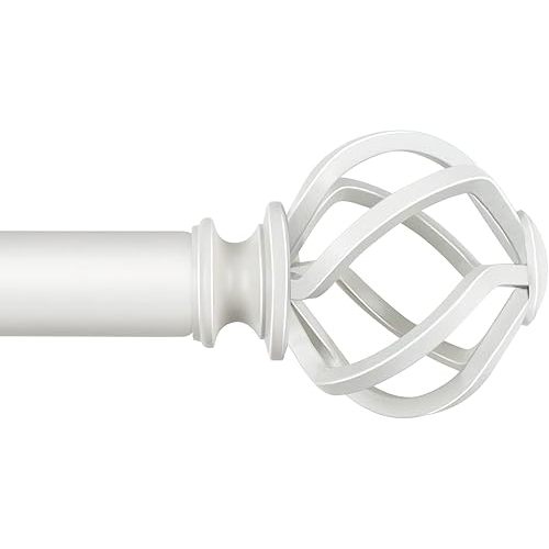 KAMANINA White Curtain Rods for Windows 48 to 84 inch, 1 inch Adjustable Decorative Curtain Rod 32 to 86 inch (2.6-7.1ft), Single Drapery Rod with Twisted Cage Ends