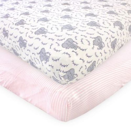 Touched By Nature Baby Girl Organic Cotton Crib Sheet, Girl Elephant, One Size