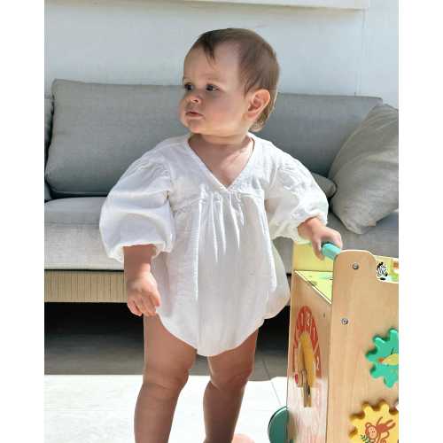 Cotton Linen Gender Neutral Bubble Baby Romper