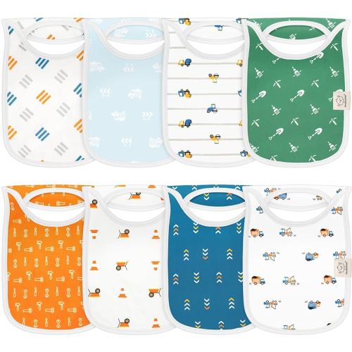 8-Pack Baby Bibs for Boys, Girls - Pullover Bibs for Drooling Teething Baby Girl & Boy Toddler, Newborn, Soft & Absorbent, Cute Colors, Large Torso Coverage Keep Infant Clean & Dry (Builders)