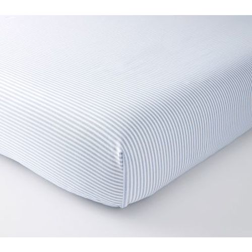 Organic Oxford Stripe Crib Fitted Sheet , Chambray Blue