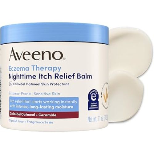 Aveeno Eczema Therapy Nighttime Itch Relief Body Balm, Colloidal Oatmeal Eczema Cream for Itchy Skin Relief, Moisturizing Balm for Sensitive, Eczema-Prone Skin, Steroid- & Fragrance-Free, 11 Oz