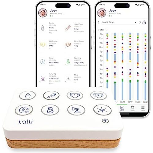Talli Daily One-Touch Baby Tracker - Baby Monitor to Log Feedings, Diapers, Sleep & More - Electronic Journal Links to Mobile App for Real-Time Baby Monitoring & Tracking - Alexa Compatible
