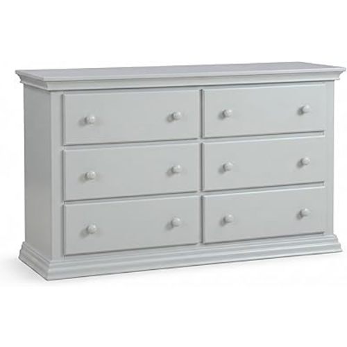 Suite Bebe Universal 6‑Drawer Hardwood Double Dresser, Fully Assembled Wooden Storage Chest with Anti‑Tip Kit for Nursery & Bedroom, Gray