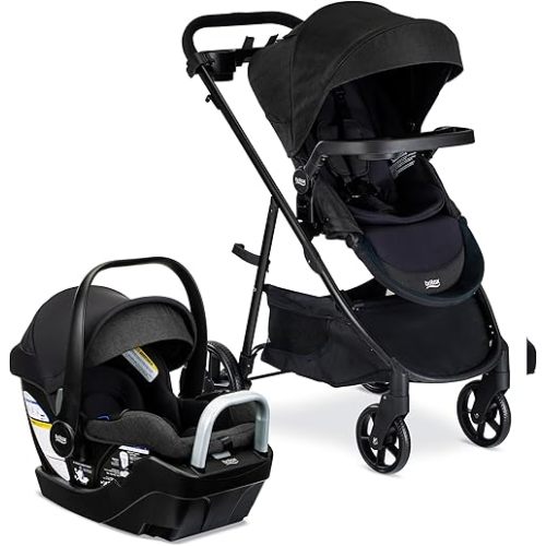 Britax Willow Brook S+ Travel System, Infant Car Seat and Stroller Combo with Alpine Base, ClickTight Technology, SafeWash Insert and Cover, Raven Black