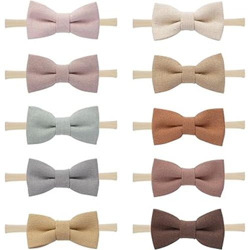 Fancy Clouds Baby Girl Bows and Headbands,10 Pack of Stretchy Soft Nylon Hairbands Hair Bows for Newborns, Infants, Toddlers - Handmade Baby Hair Accessories for Girls Gifts Photo
