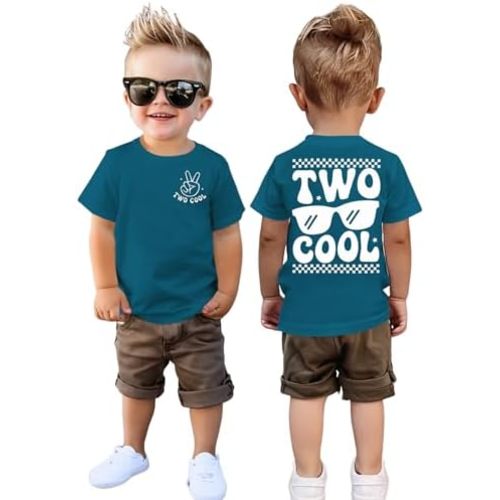 Two Cool Birthday Shirt 2nd Birthday Boy Tshirt 2 Year Old Toddler Boys Second Bday Party Short Sleeve Outfits Tops