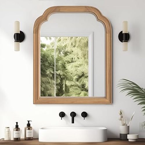 WallBeyond Wood Frame Wall Mirror Decor for Entryway, Living Room or Bedroom Home Decor - Light Woodgrain [16" x 20" Honey-Colored]