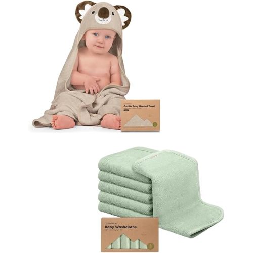 KeaBabies Baby Hooded Towel and Baby Washcloths for Newborn, Kids - Baby Towel, Toddler Towels, Hooded Towels for Baby - Bath Baby Towels, Face Towel, Face Cloths