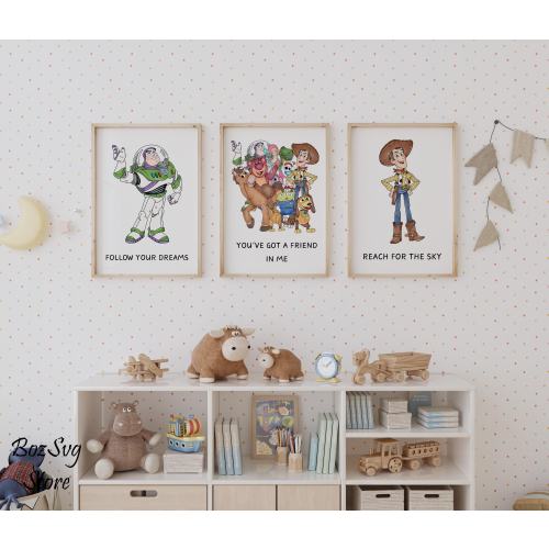 Toy Story Set of 3 Prints, Toy Story Wall Art, Playroom Decor, Children Room Poster, Nursery Wall Art, Gift For Kids, Digital Prints