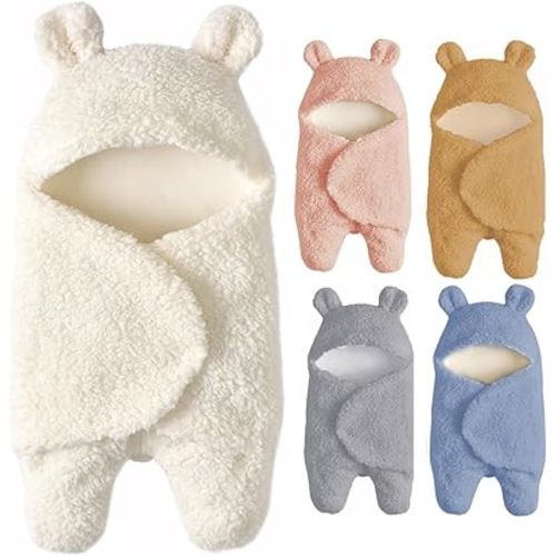 Baby Swaddle Blanket Boys Girls Cute Bear Plush Essential Receiving Blanket Ultra-Soft Newborn Registry Sleeping Wraps for Infant 0-6 Months - White