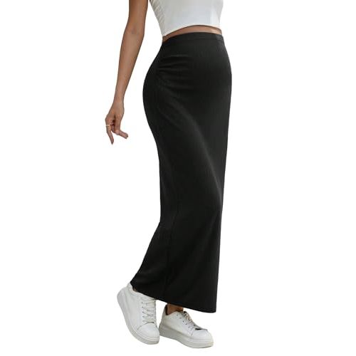 BEAUDRM Women's Maternity High Waist Over The Belly Midi Maternity Pencil Skirt Split Hem Bodycon Skirt