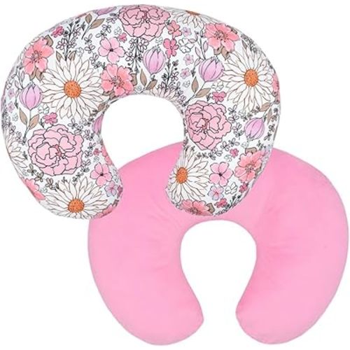 Nursing Pillow Cover Stretchy Cotton Pillow Slipcovers for Breastfeeding Moms Two-Sided Design (Pink Flower Clusters)