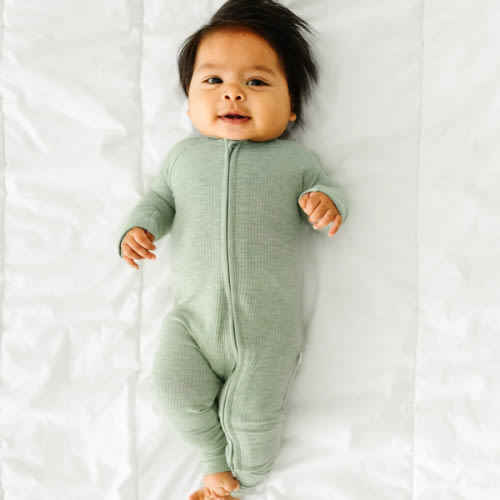 Heather Sage Ribbed Zippy - Little Sleepies