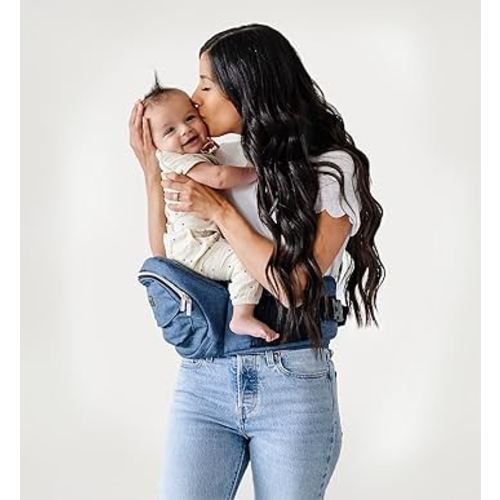 Tushbaby - Safety-Certified Hip Seat Baby Carrier - Mom’s Choice Award Winner, Seen on Shark Tank, Ergonomic Carrier & Extenders for Newborns & Toddlers (Carrier, Chambray)