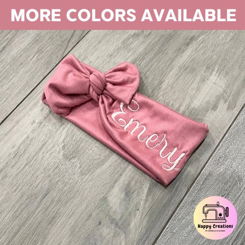 Baby Girls Stretch Headband with Name - Wide Baby Headwrap Personalized - Embroidered Baby Headband - Newborn Bow - Baby Take Home Outfit