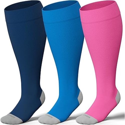 LEVSOX Plus Size Compression Socks for Women Men Wide Calf Extra Large 15-20 mmHg Knee High Sock for Nurses Pregnant Travel