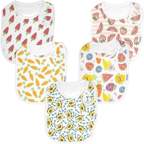 Double Layer Bandana Bibs - Thick, Multi Snaps, Organic Cotton - Soft & Absorbent - For Drooling, Teething, Feeding