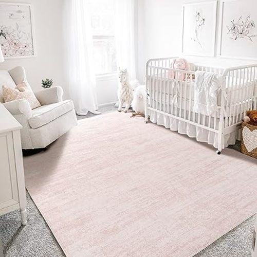 Nursery Rug Pink Boho Washable Abstract Cuquette Rug for Bedroom Aesthetic,8x10,Light Pink