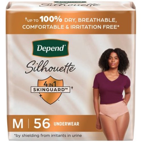 Depend Silhouette Women’s Incontinence & Postpartum Bladder Leak Underwear, M, 56 Count