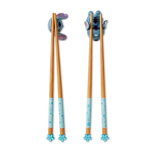 Disney Lilo & Stitch 2-Pair Wooden Chopstick Set With Ceramic Rests | Reusable Utensil Set For Ramen Noodles, Sushi, and More