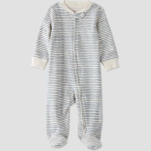 Little Planet by Carter’s Organic Baby Striped Sleep N' Play - White/Blue, Size: 3M